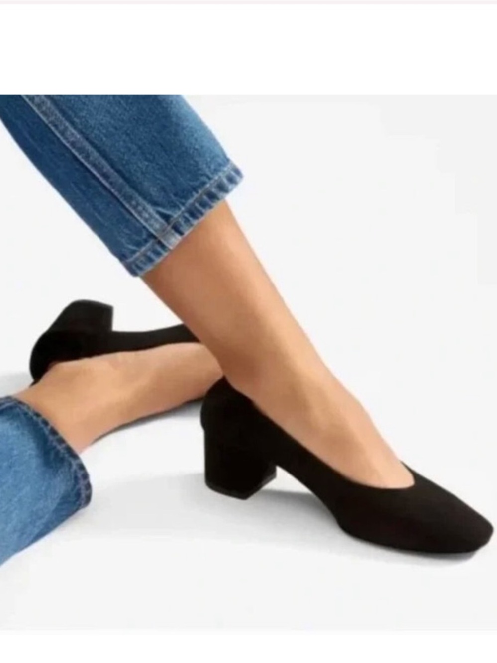 Everlane The Day Heel Italian Suede Mary Jane Block Heels 7.5 Black Velvet